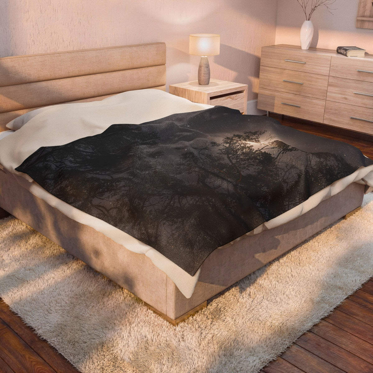 Moonlit Trees Velveteen Plush Blanket