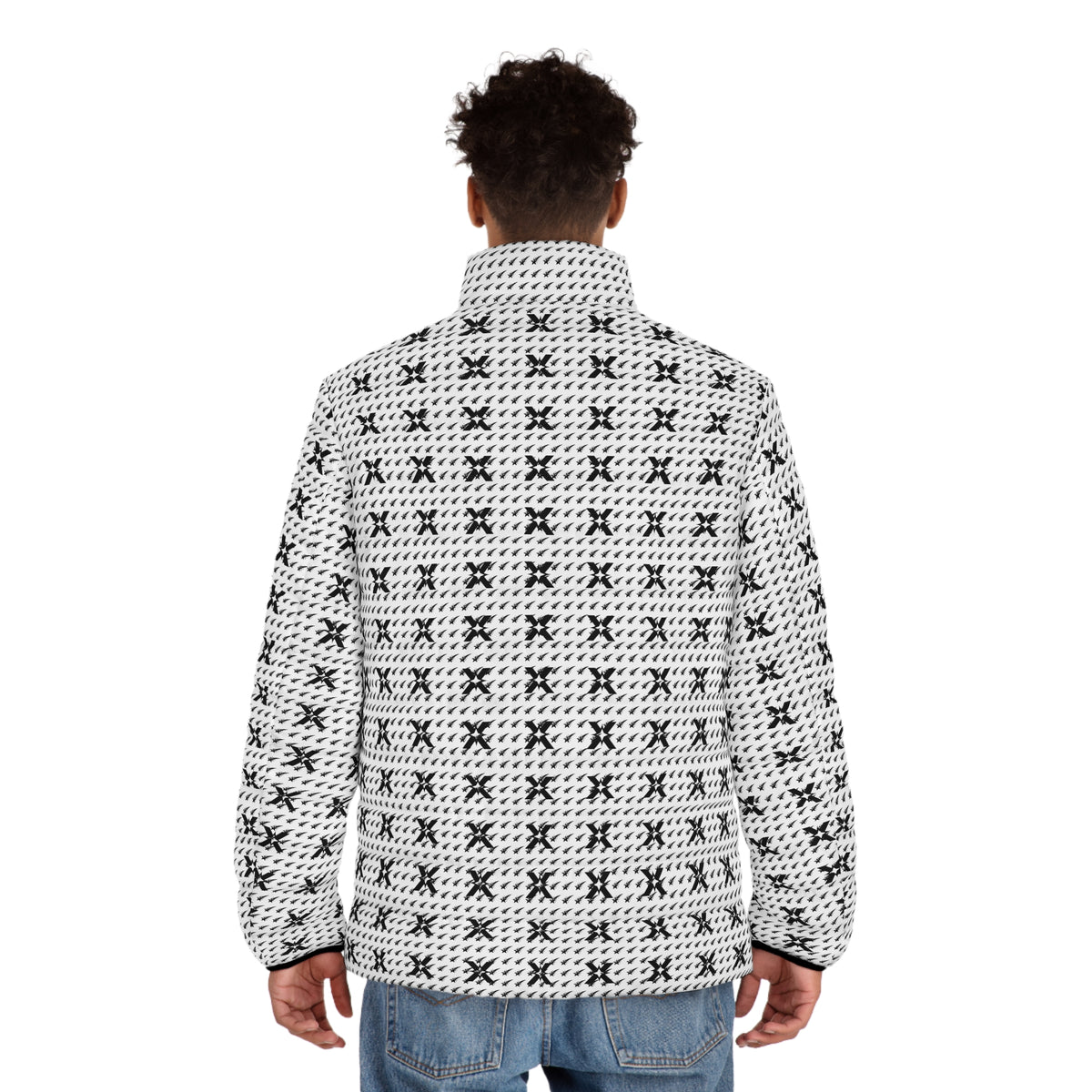 Men's Monogram Puffer Jacket — All-Over Black Star Pattern