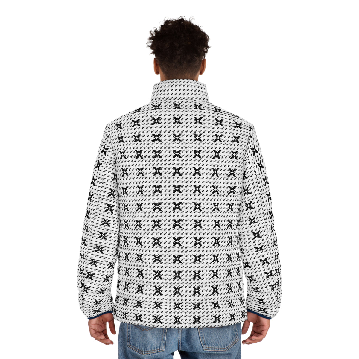 Men's Monogram Puffer Jacket — All-Over Black Star Pattern